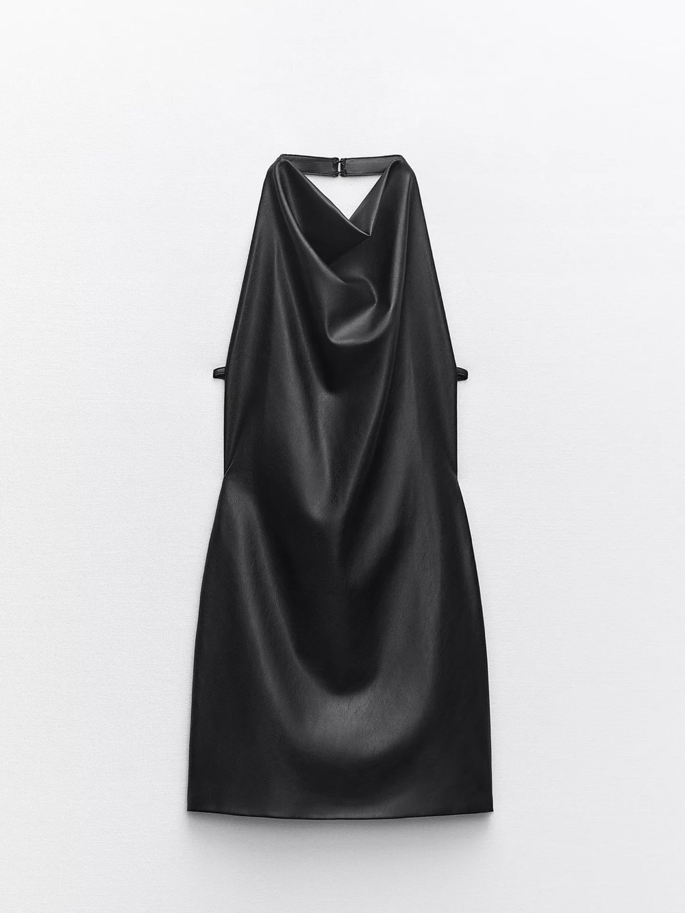 Black Cowl Neck Faux Leather Dress